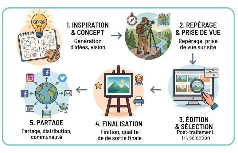 Etape du processus de creation en photo